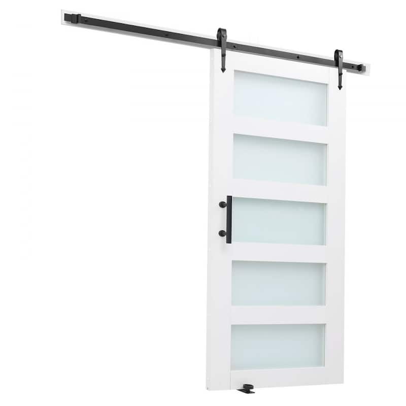 White MDF Sliding Barn Door with Frosted Glass for Bathroom and Kitchen