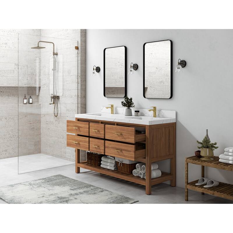 Willow Collections 60 in. W x 22 in. D Parker Solid Teak Double Sink Bathroom Vanity with Countertop