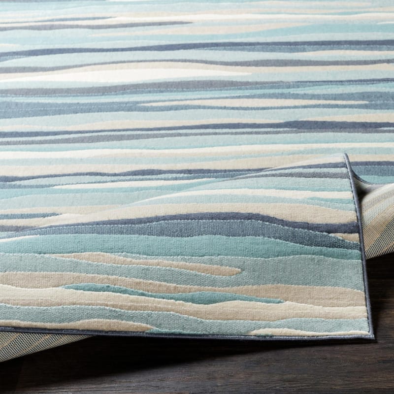 Livabliss City Aqua Wavy Stripes Area Rug