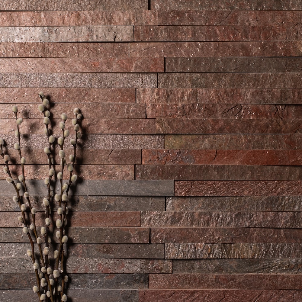 Woven Stone 4 in. x 23 in. Burnished Bronze Split Face Quartzite Wall Tile