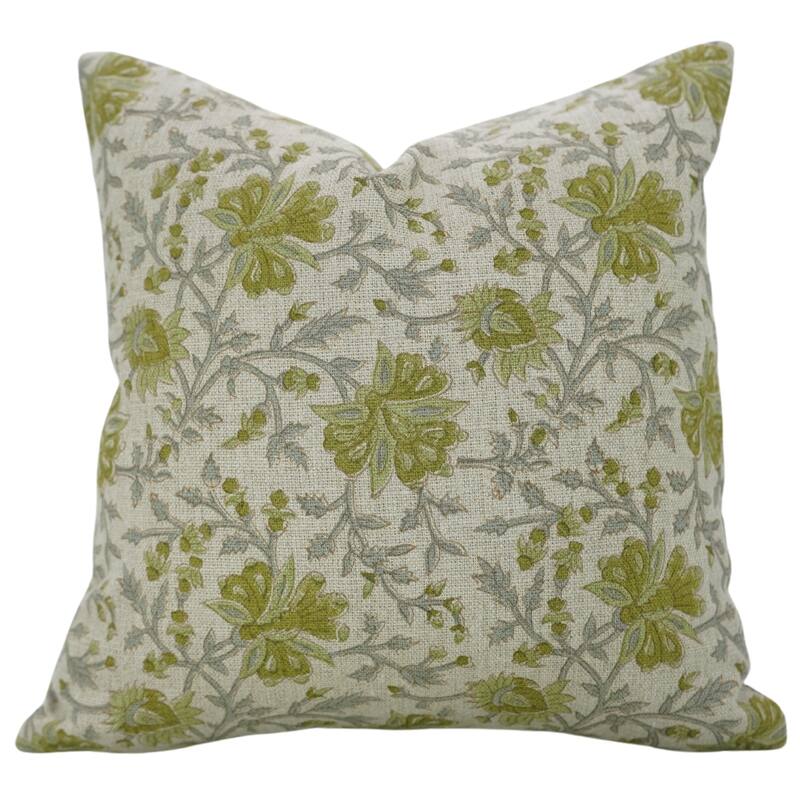 Fabdivine Handmade Pillow Cover in Floral Block Print for Living Room Farmhouse Thick Linen Throw Cushioncase, Neerabel - Pillow Covers - Neerabel- Green - 26" x 26"