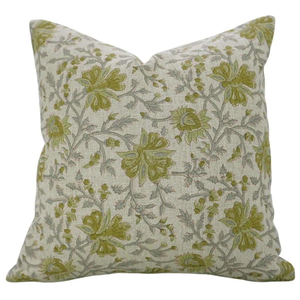 Fabdivine Handmade Pillow Cover in Floral Block Print for Living Room Farmhouse Thick Linen Throw Cushioncase, Neerabel