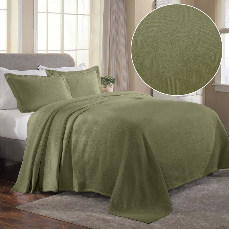 Superior Cotton Textured Bedspread Set, Scrolling Medallion Jacquard Coverlet, Lightweight All-Season Quilt Bedding Set