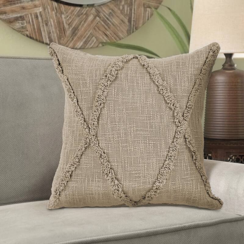 HomeRoots 20" X 20" Taupe Brown 100% Cotton Zippered Pillow