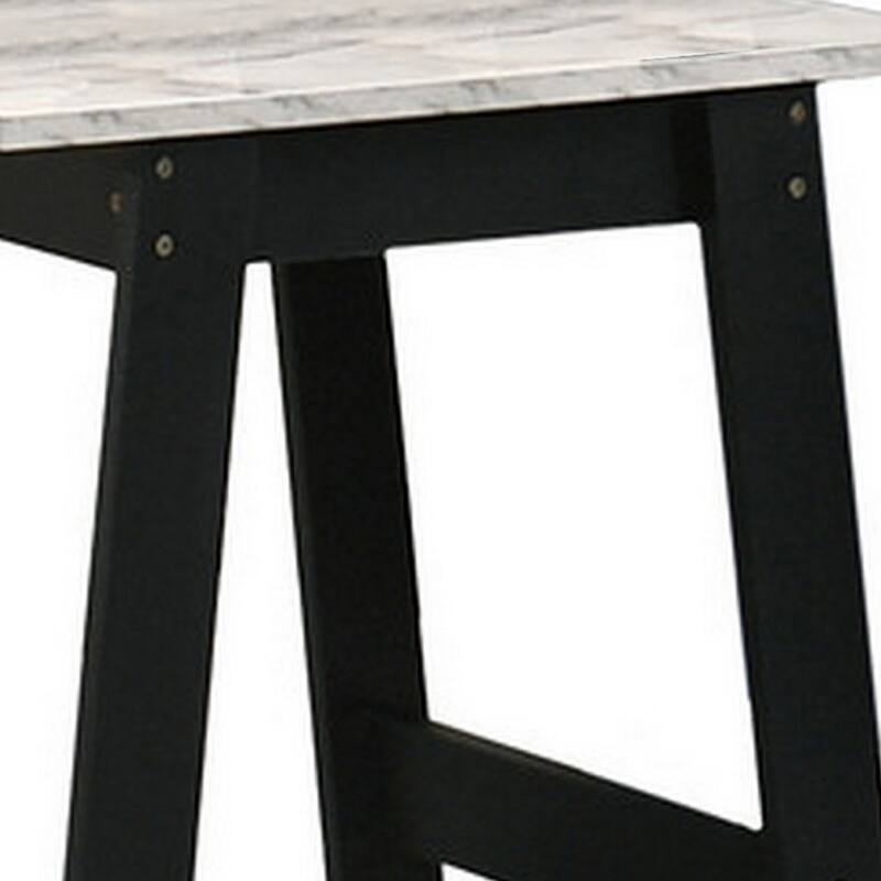 Oz 19 Inch Modern End Table with Faux Marble Finished Tabletop, Black
