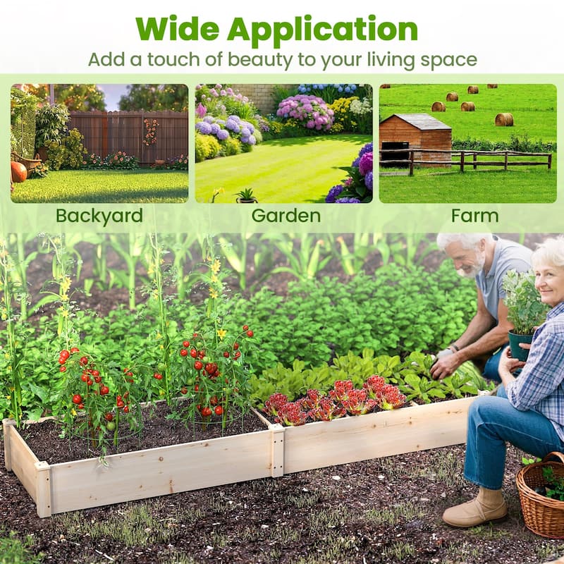 Costway Wooden Raised Garden Bed, Elevated Patio Planter with 2/7 - Natural