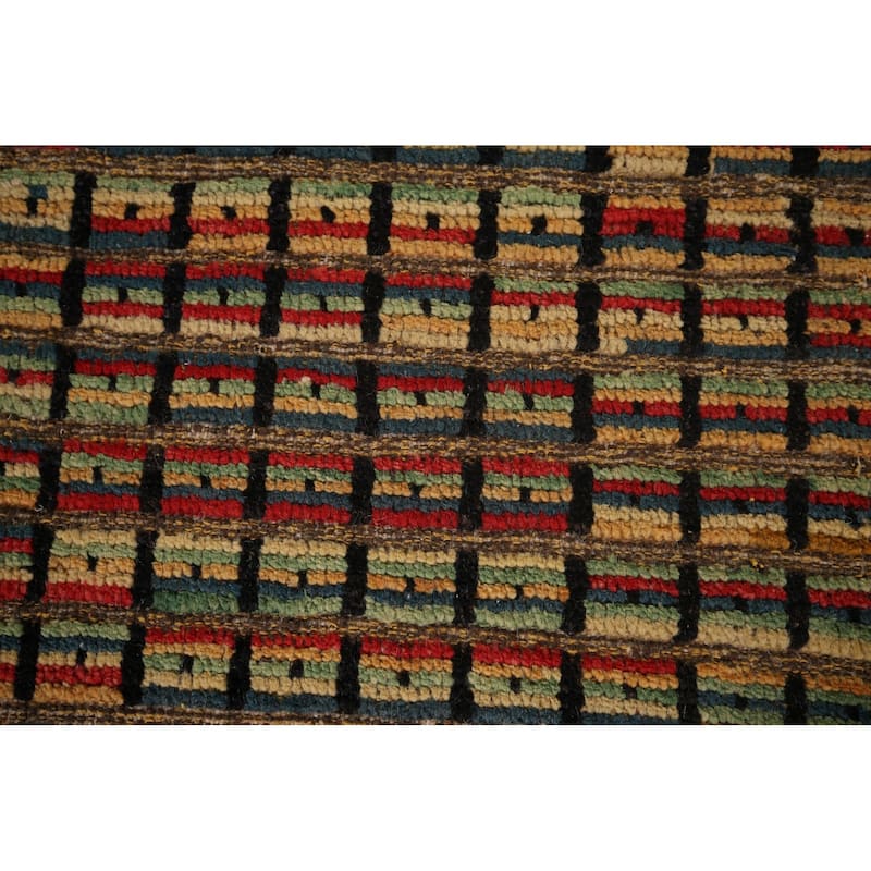 Colorful Checkered Moroccan Modern Area Rug Hand-Knotted Wool Carpet - 9'0"x 12'4"
