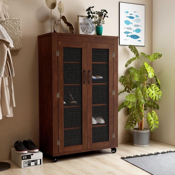 Furniture of America Layson Mobile Vintage Walnut Industrial 5-Shelf Cabinet. Opens flyout.