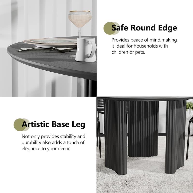 46" Round Dining Table Kitchen Table for 4 with Arc-Shaped Edge Top and Fluted Pedestal Legs for Living Room Dining Room Coffee