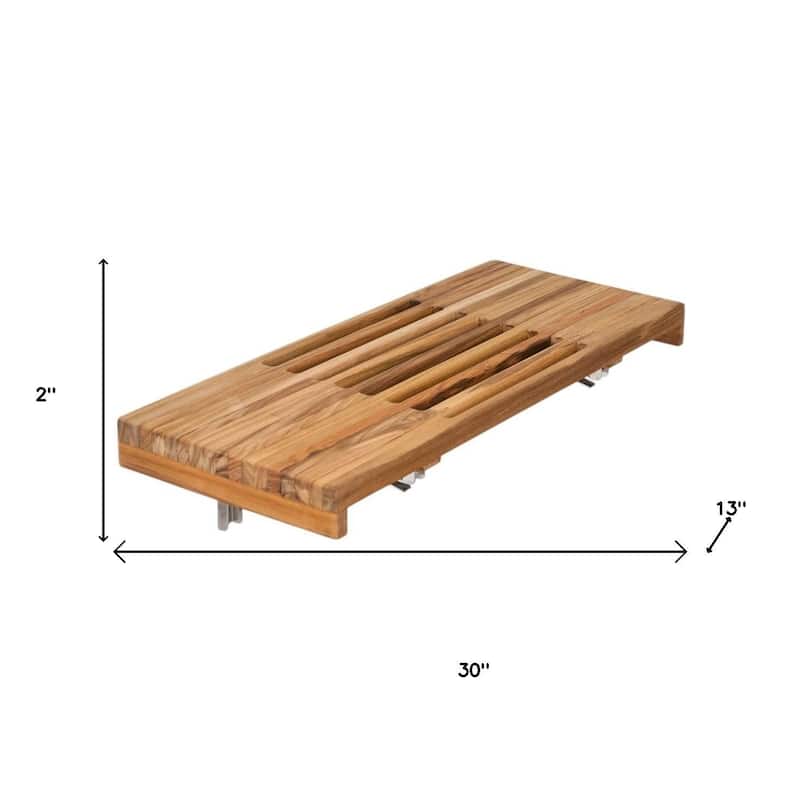30" Brown Wall Mount Teak Rectangular Shower Bench