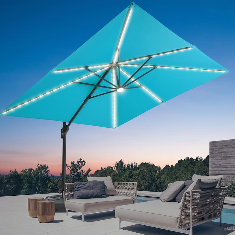 LIVOOSUN Patio10x10FT LED Aluminum Cantilever Umbrella Solution-Dyed Fabric w/Base