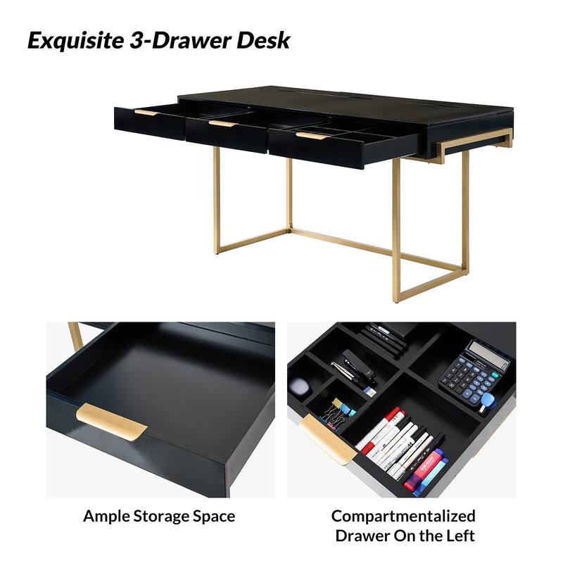 Patricia Modern 3 Drawer Desk with USB Ports and Outlet by HULALA HOME