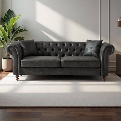 83" Tech-Fabric Sofa, Mid-Century Modern 3-Seater with Rolled Arms, High-Density Foam and 450lb Capacity