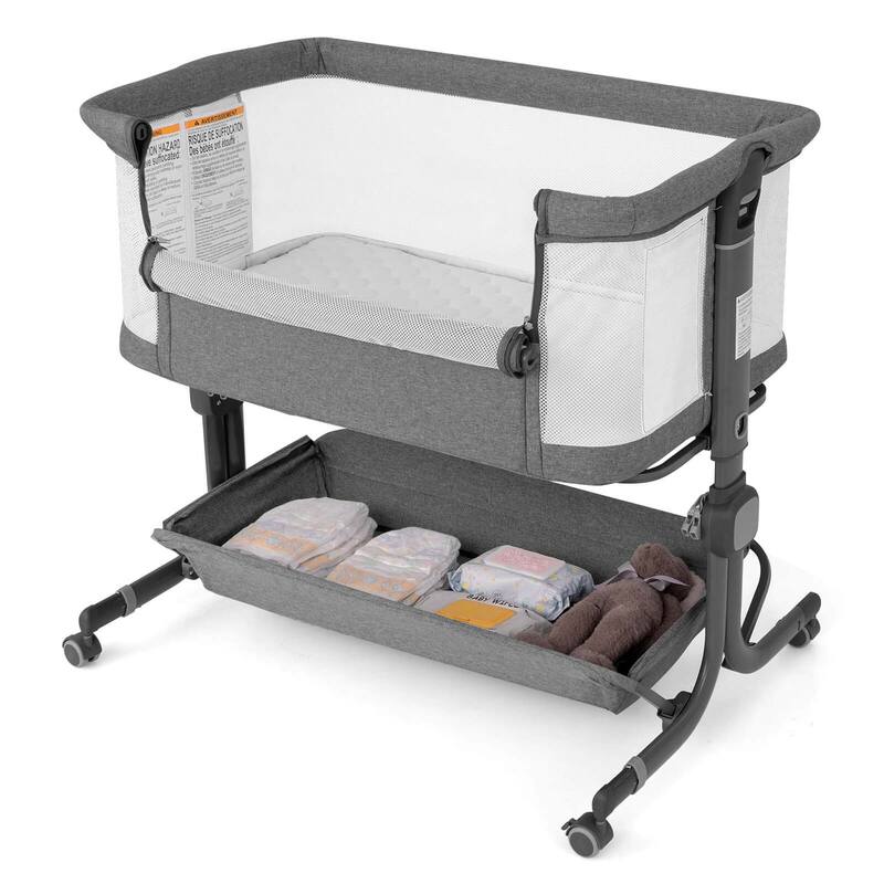 Costway Baby Bassinet Bedside Sleeper with 6-Level Adjustable Height - See Details - Grey