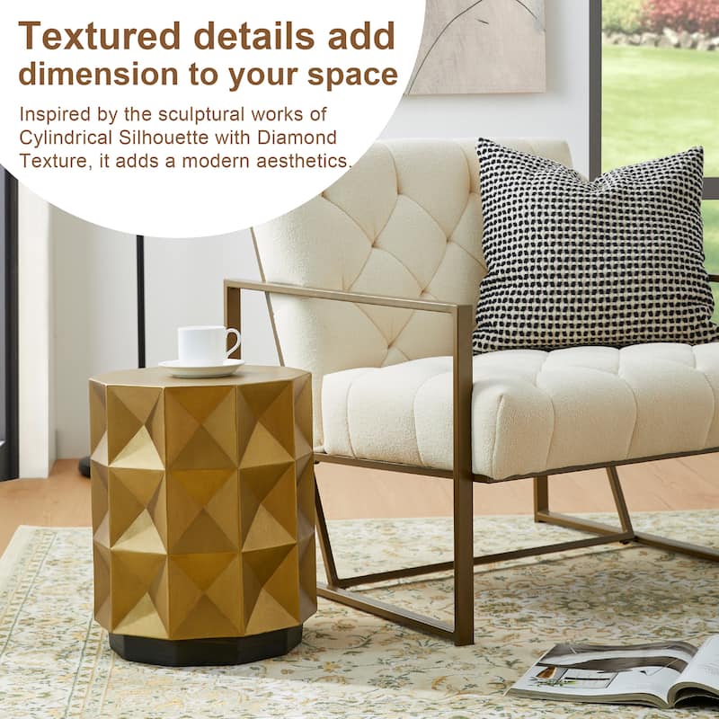Glitzhome 17"H Antique Gold MGO Geometric Side Table or Accent Stool - 14"L x 14"W x 17"H