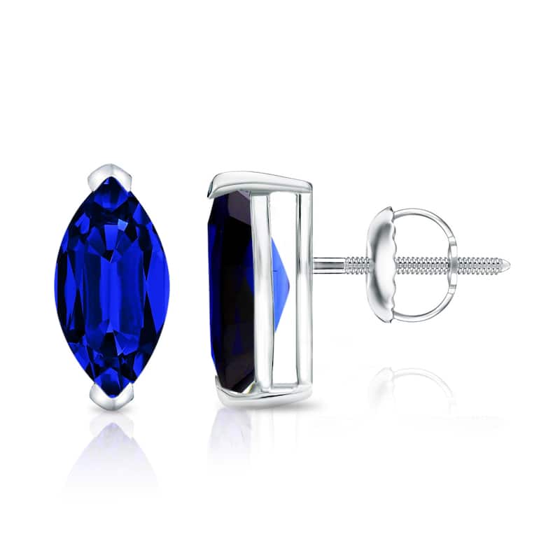 Auriya 14k Gold Lab Grown Gemstone Blue Sapphire Stud Earrings Marquise 0.25 to 5.00 ct. tw. V-End Prong Screw-Back - 0.50ct tgw. - White