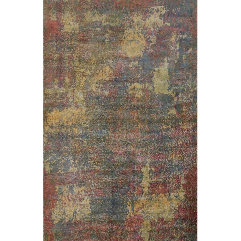 Hand Knotted Oriental Viscose Silk Carpet Modern All-Over Multi-Colored Abstract Area Rug - 7' 8'' X 5' 5''