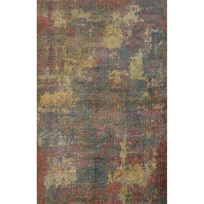 Hand Knotted Oriental Viscose Silk Carpet Modern All-Over Multi-Colored Abstract Area Rug - 7' 8'' X 5' 5''