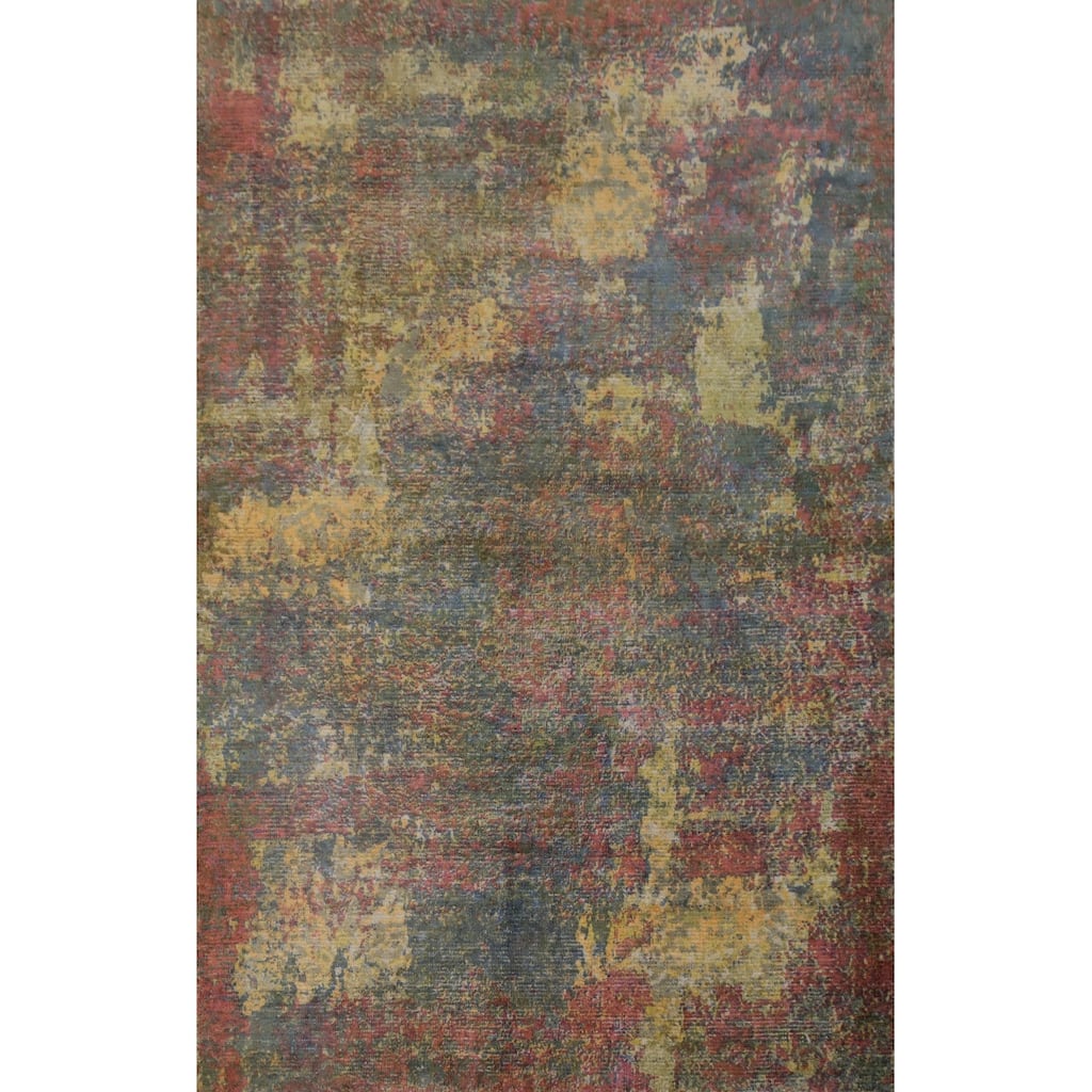 Hand Knotted Oriental Viscose Silk Carpet Modern All-Over Multi-Colored Abstract Area Rug - 7' 8'' X 5' 5''