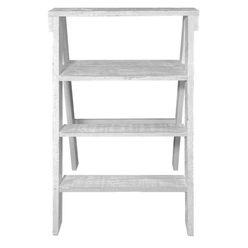 White 27 Inch Pinewood Ladder Bookcase 4 Tier Open Shelves 27 Inch