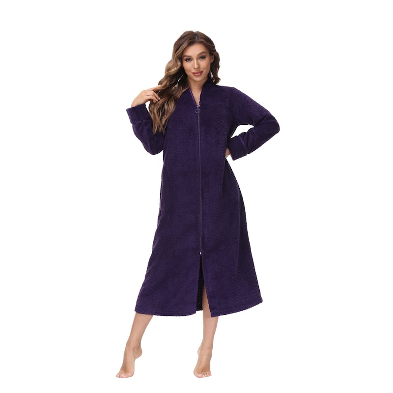INK+IVY Women's Zip Front Embossed Plush Bathrobe