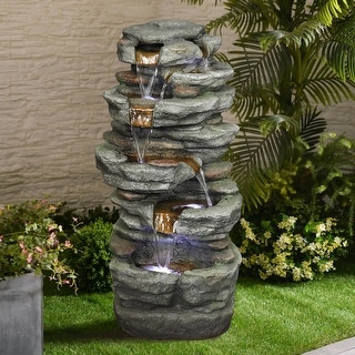 6-Tier Outdoor Waterfall Water Fountain w/LED Lights for Garden Patio