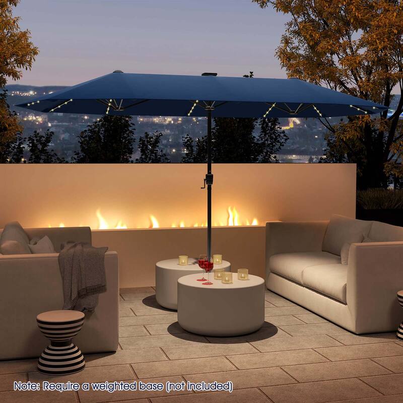Costway 13 FT Large Patio Umbrella with LED Solar Lights Crank Handle