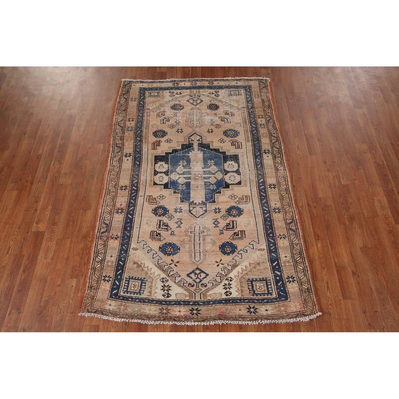 Distressed Tribal Hamedan Persian Accent Rug Hand-Knotted Wool Carpet - 4'2" x 6'4"