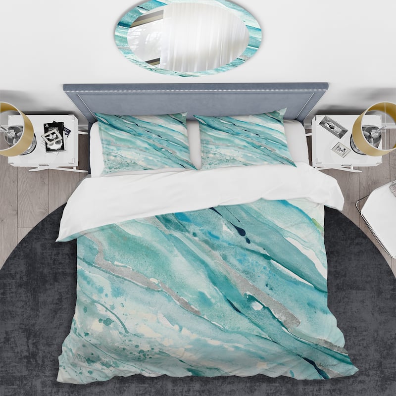 Designart 'Silver Springs I Blue Green' Farmhouse Bedding Set - Duvet Cover & Shams