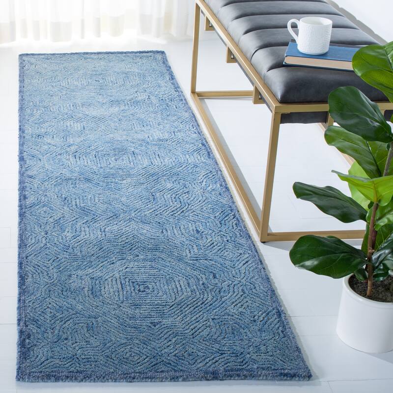 SAFAVIEH Handmade Ikat Robbie Wool Rug - 2'3" x 8' Runner - Blue