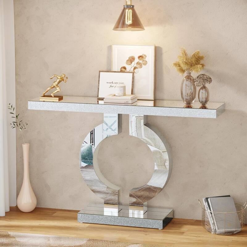 Modern Mirrored Console Table, Glass Sofa/Entryway Table, Rectangular Accent Foyer Table for Living Room, Hallway & Entrance