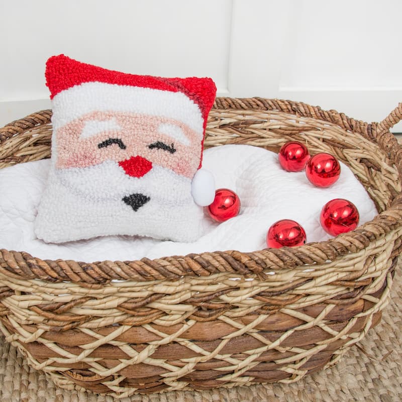 Christmas Happy Santa Hooked Decorative Accent Throw Pillow