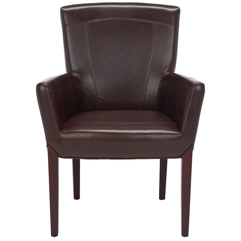 SAFAVIEH Bev Dining Bicast Leather Arm Chair Brown - 27.2" x 26.2" x 37.6" - 27Wx26Dx38H - Brown