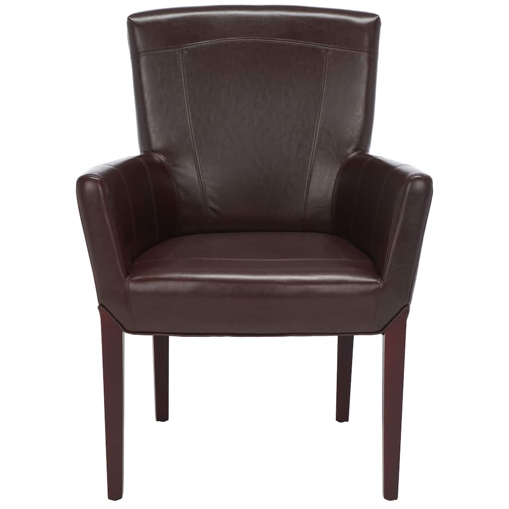 SAFAVIEH Bev Dining Bicast Leather Arm Chair Brown - 27.2" x 26.2" x 37.6" - 27Wx26Dx38H