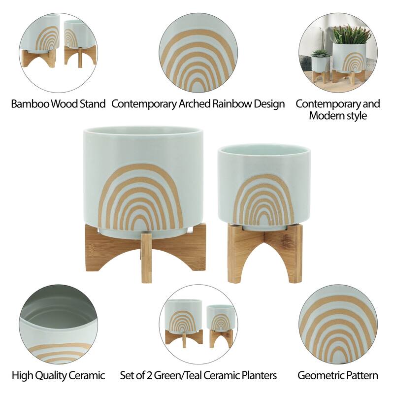 Sagebrook Home Ceramic Rainbow Arch Planter Pot with Stand