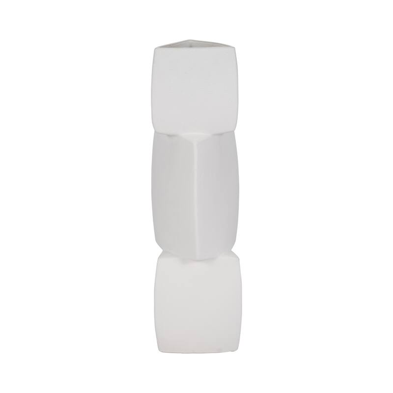 Sagebrook Home 17" Stacked Triangle Rough Vase, Ivory, Cylinder, 17"H, Solid Color