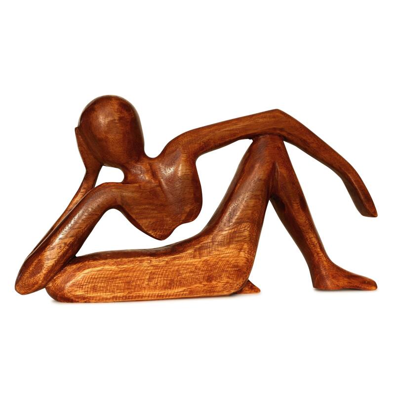 12" Wooden Hand Carved Abstract Sculpture Handmade Handcrafted "Relaxing Man" Statue Home Decor Figurine Accent Decoration
