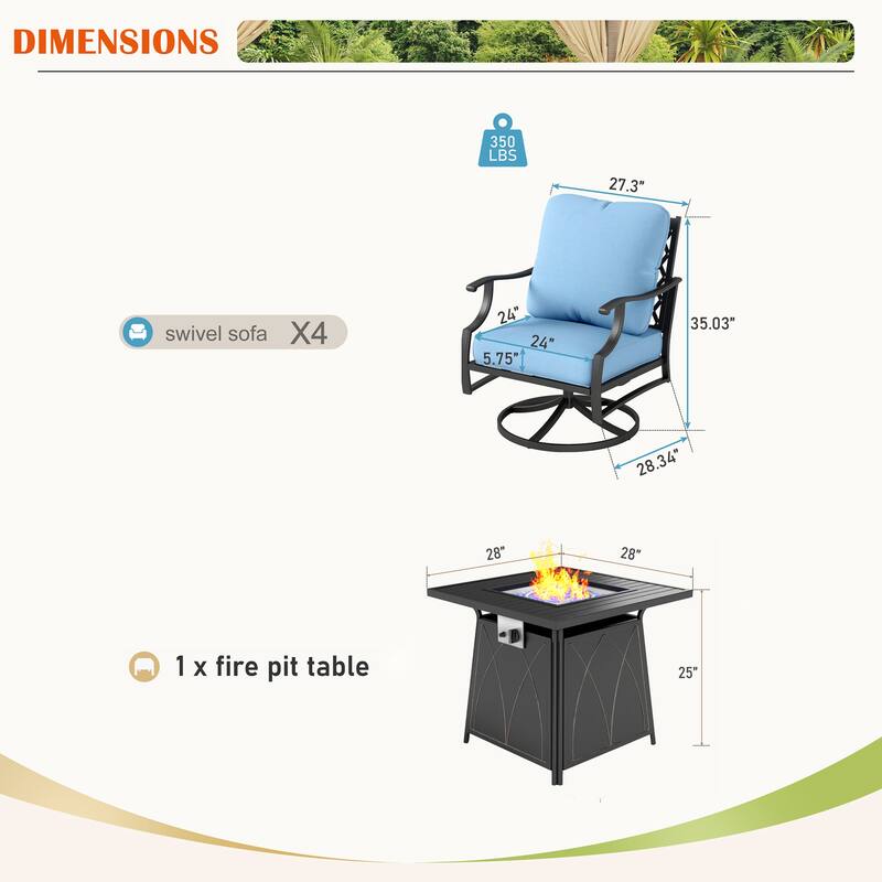 MAISON ARTS 5-Piece Patio Conversation Set with 28'' Gas Fire Pit Table