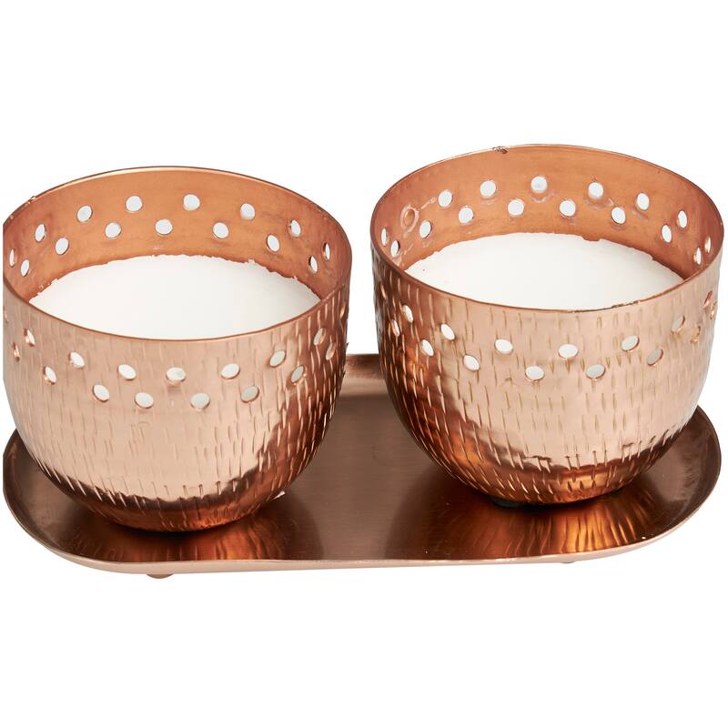 Gold or Copper or Silver Metal Scented Cutout Spotted 7 oz 1 Wick Candle with White Wax (Set of 2)