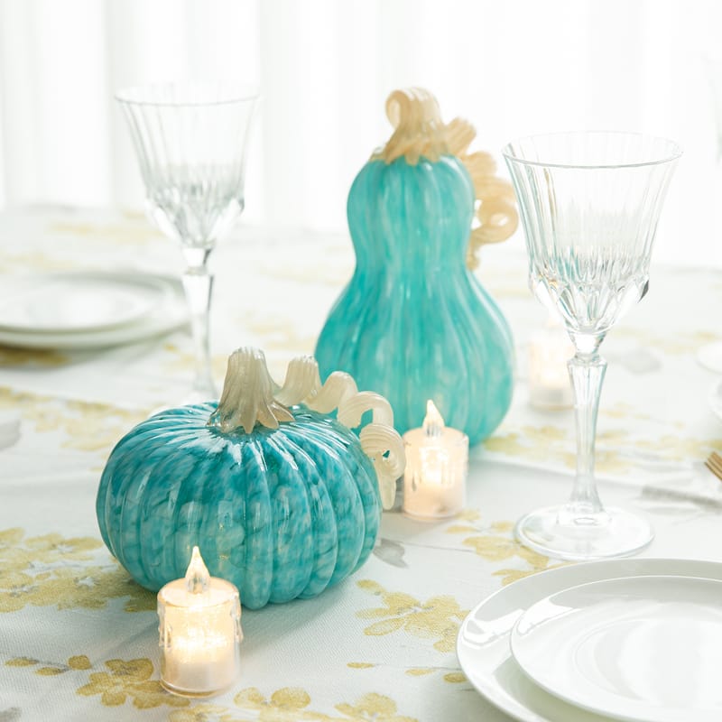 Glitzhome Fall Harvest Handblown Glass Pumpkins Set Thanksgiving Table Centerpieces