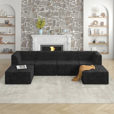130.32" Corduroy U-shaped Modular Sectional Sofa with Wider Arms and Backrests