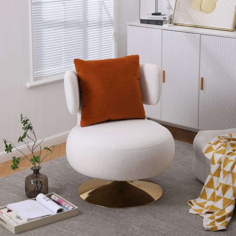 Fabric Swivel Round Barrel Chair - White
