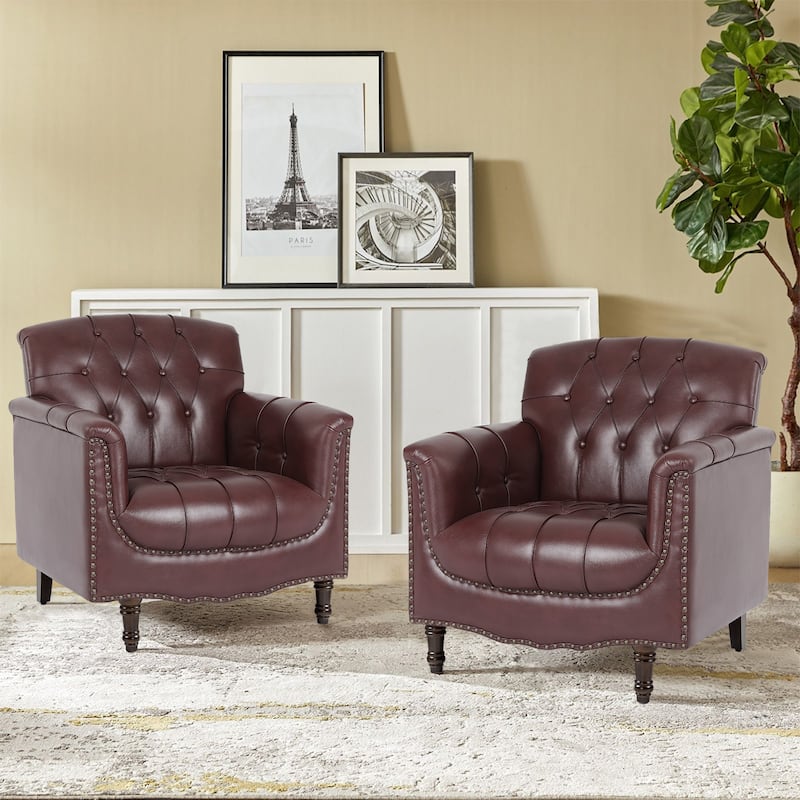 Modern Faux Leather Accent Chairs Set Of 2, Upholstered Armchair For Living Room