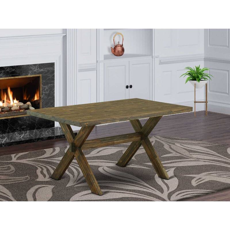 Rococo Dining Table - X Style 36x60 Inch - Distressed Jacobean Finish - Elegant Kitchen Table - 36
