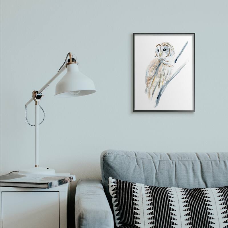 Stupell Soft Arctic Owl Perched on Minimal Branch Framed Wall Art