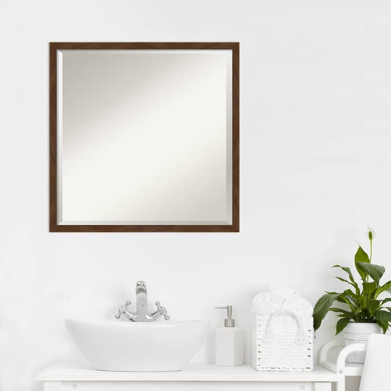 Beveled Wood Bathroom Wall Mirror - Carlisle Brown Narrow Frame - Carlisle Brown Narrow