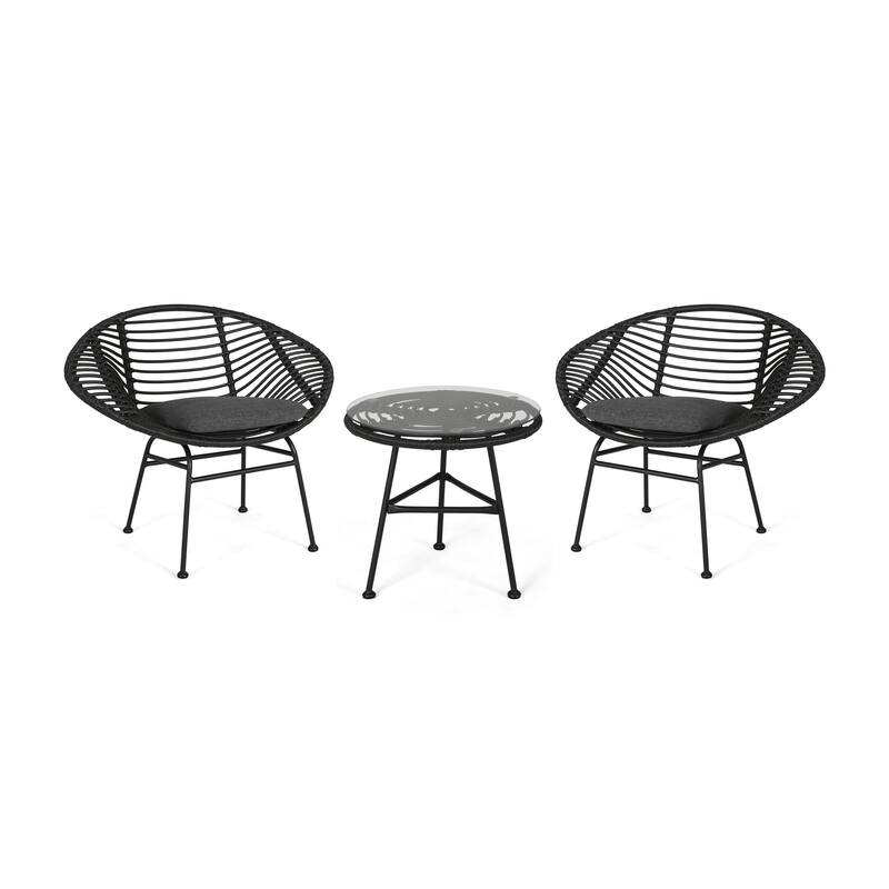 Meridian Outdoor 2 Seater Faux Wicker Chat Set with Tempered Glass Table by Christopher Knight Home