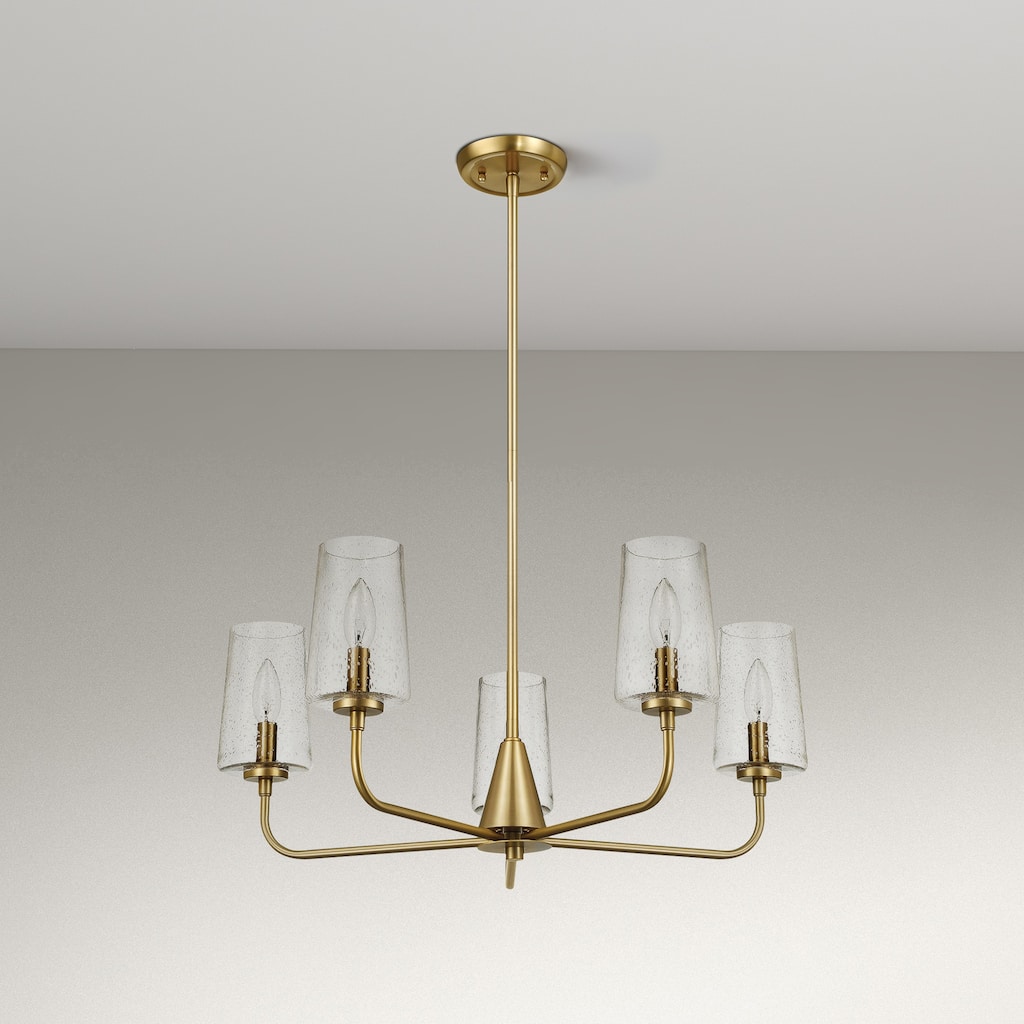 Elera 5-Light Satin Brass Chandelier with Seeded Glass Shades - Gold