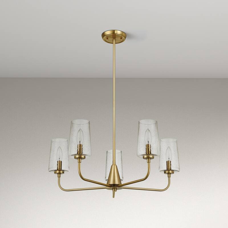 Elera 5-Light Satin Brass Chandelier with Seeded Glass Shades - Gold