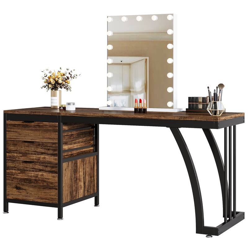 59" Large Vanity Desk with 3 Reversible Drawers, Chic Makeup Dressing Table Vanity Station for Women Girls Bedroom